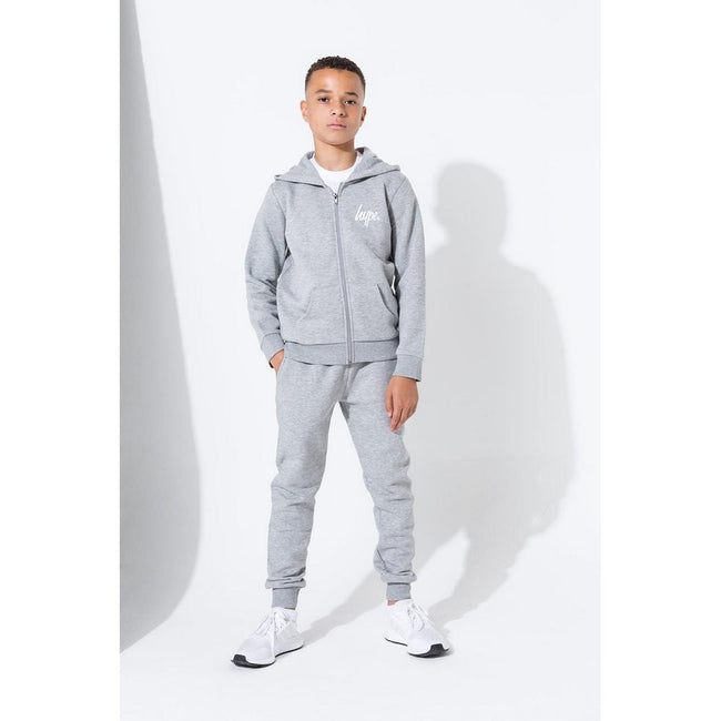 Gray - Side - Hype Childrens-Kids Mini Script Zip Hoodie