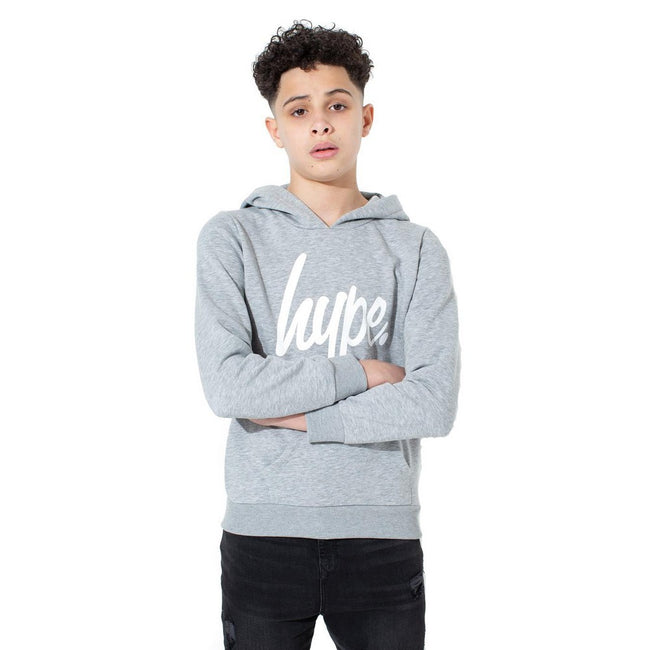 Gray - Front - Hype Childrens-Kids Script Pullover Hoodie