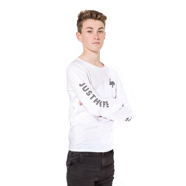 White - Front - Hype Boys Mini Script Long Sleeve T-Shirt