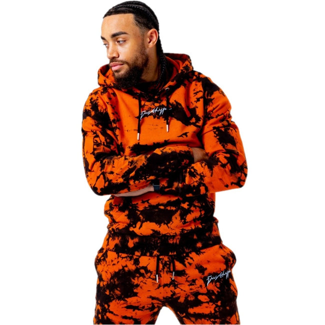 Black-Orange - Front - Hype Mens Tie Dye Hoodie