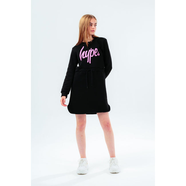 Black - Back - Hype Girls Script Drawstring Dress