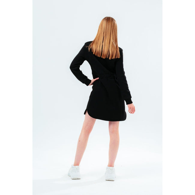 Black - Side - Hype Girls Script Drawstring Dress