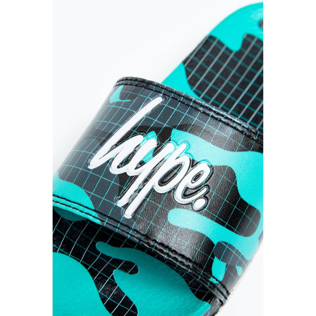Blue - Side - Hype Childrens-Kids Wave Camo Sliders