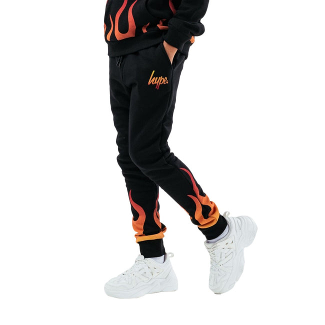 Black-Orange - Front - Hype Boys Flames Sweatpants