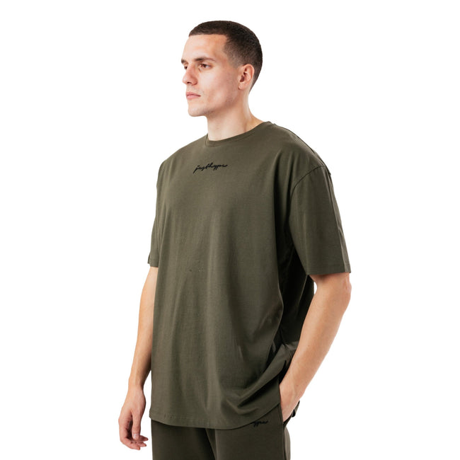Khaki - Front - Hype Mens Scribble Oversized T-Shirt