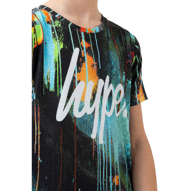 Turquoise-Black-White - Lifestyle - Hype Boys Spray Drips Script T-Shirt