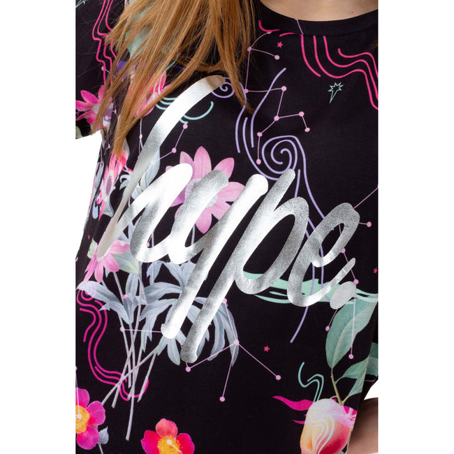 Black-White-Pink - Lifestyle - Hype Girls Mystic Flower Script T-Shirt