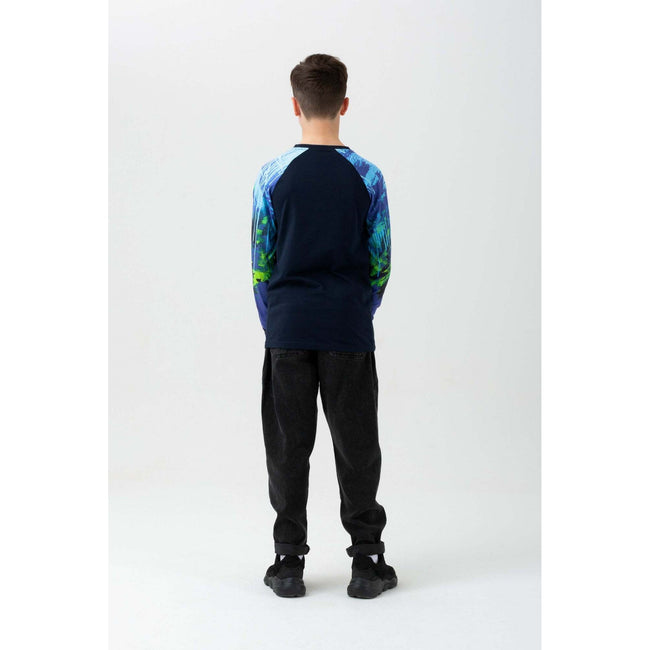 Navy-Sky Blue-White - Side - Hype Boys Spray Script Long-Sleeved T-Shirt