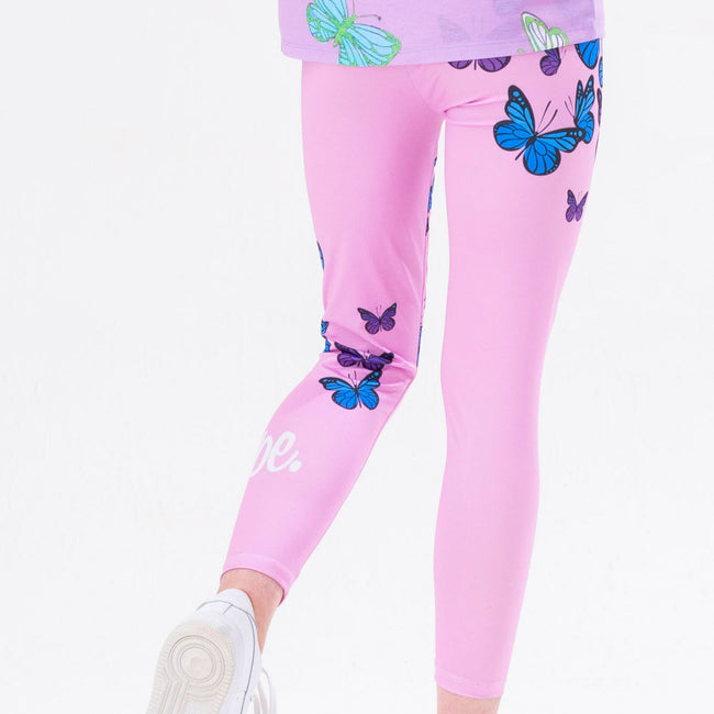Pink-Blue - Back - Hype Girls Butterfly Script Leggings