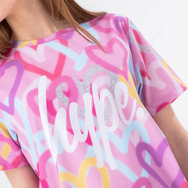 Pink - Lifestyle - Hype Girls Glitter Heart Script T-Shirt