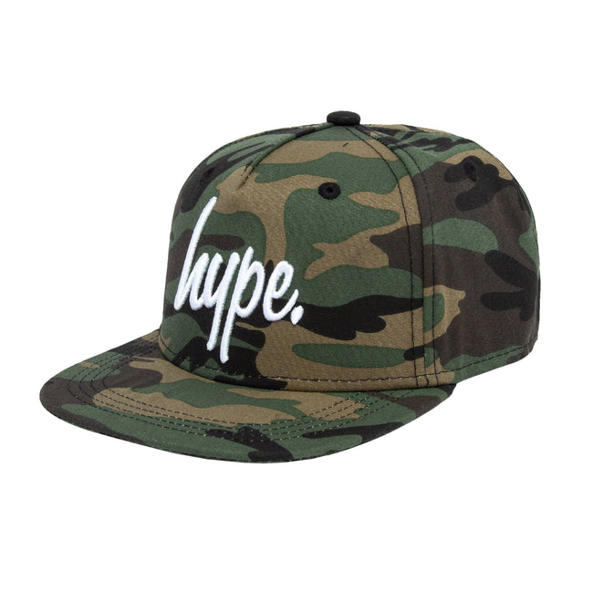 Green-Brown-Black - Front - Hype Childrens-Kids Camo Script Snapback Cap
