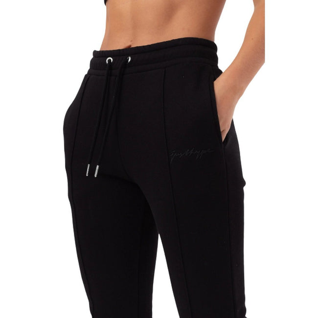 Black - Side - Hype Womens-Ladies Exposed Overlock Sweatpants
