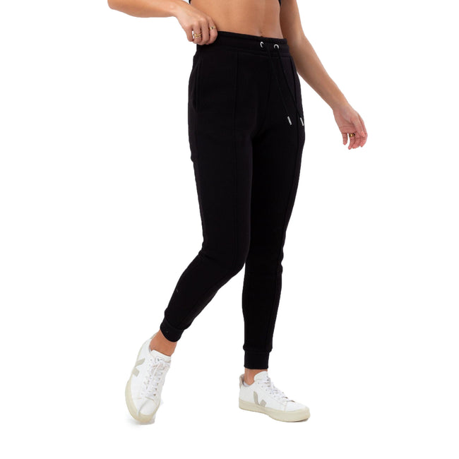 Black - Front - Hype Womens-Ladies Exposed Overlock Sweatpants