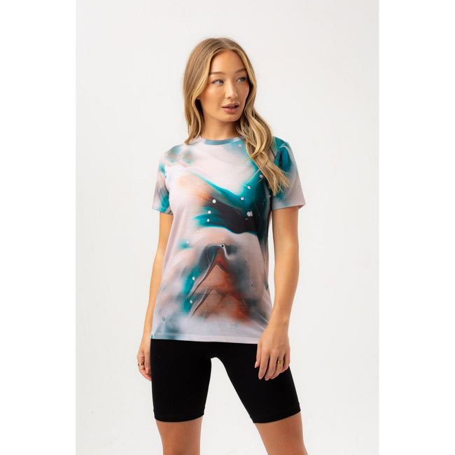 Milky White-Green-Pink - Front - Hype Womens-Ladies Marble Effect T-Shirt
