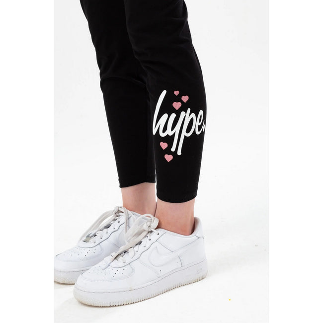 Black - Side - Hype Girls Heart Leggings
