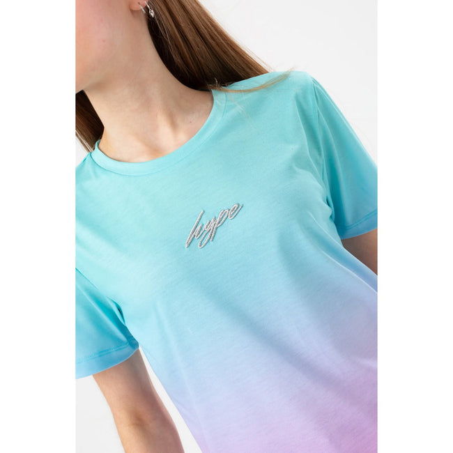 Mint-Silver - Side - Hype Womens-Ladies Fade Script T-Shirt