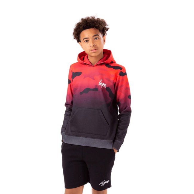 Red-Black - Front - Hype Boys Camo Fade Script Hoodie