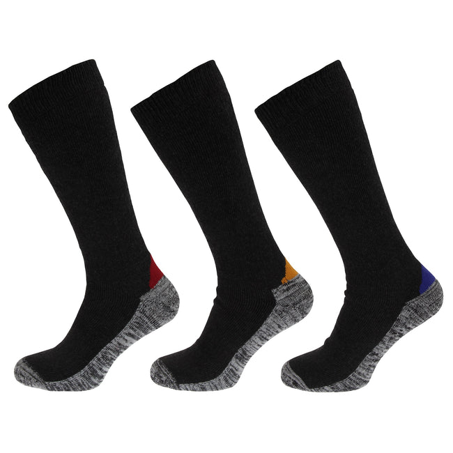 Gray-Assorted - Front - Mens Longer Length Wool Blend Functional Work Socks (3 Pairs)