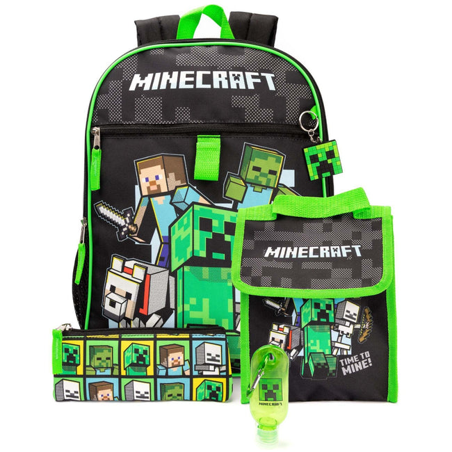 Black-Green - Pack Shot - Minecraft Childrens-Kids Time To Mine Knapsack Set
