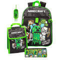 Black-Green - Front - Minecraft Childrens-Kids Time To Mine Knapsack Set
