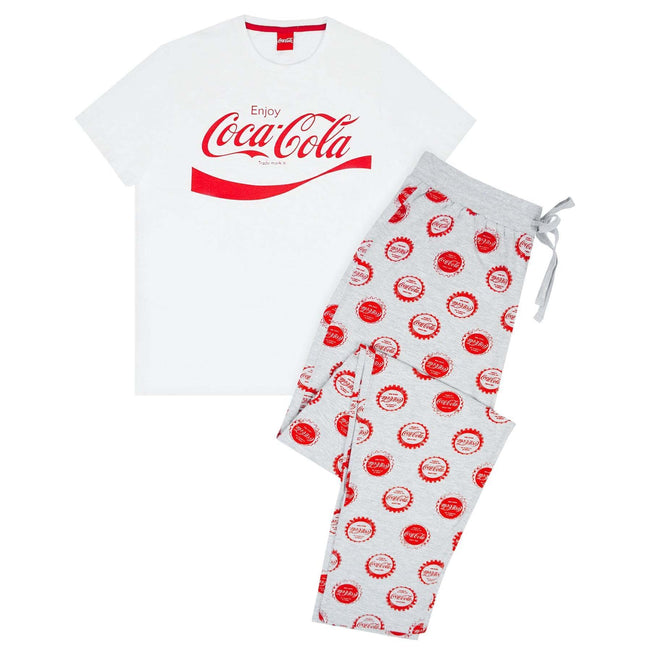 White-Red - Front - Coca-Cola Mens Logo Pajama Set
