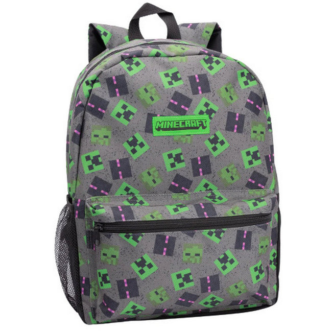 Gray-Green-Black - Side - Minecraft Lunch Bag And Backpack Set (Pack of 4)