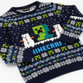 Navy - Close up - Minecraft Childrens-Kids Creeper Wool Christmas Sweater