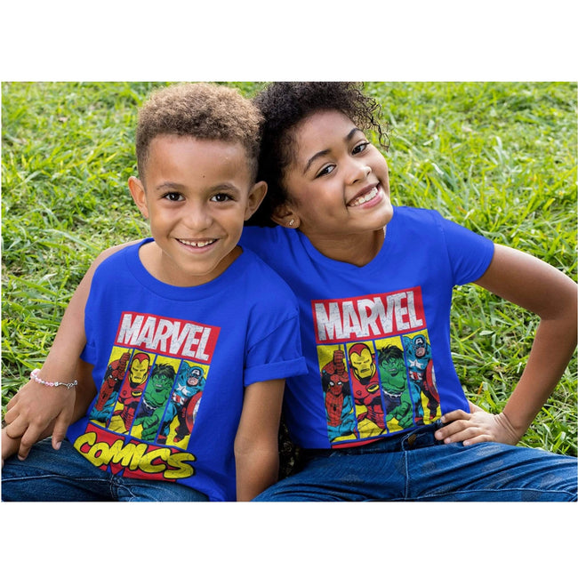 Royal Blue - Side - Marvel Boys Heroes Crackle Effect T-Shirt