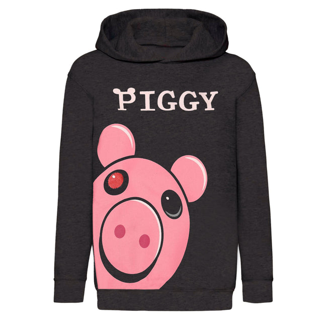Charcoal-Pink - Front - Piggy Girls Faces Pullover Hoodie