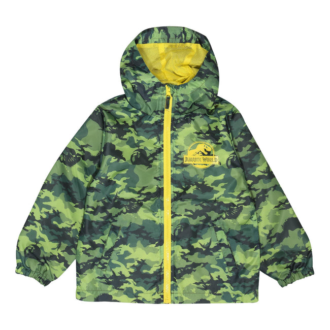 Green - Front - Jurassic World Girls Camo Logo Raincoat