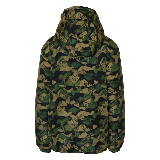 Green - Side - Minecraft Girls AOP Creeper Camo Puffer Jacket