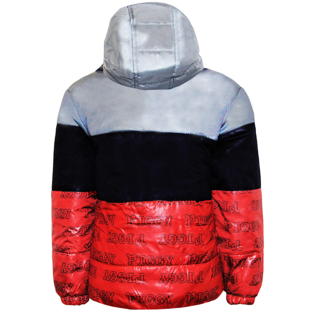 Burgundy-Black - Back - Piggy Boys Faces Puffer Jacket