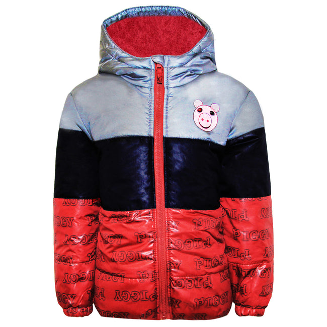 Burgundy-Black - Front - Piggy Boys Faces Puffer Jacket