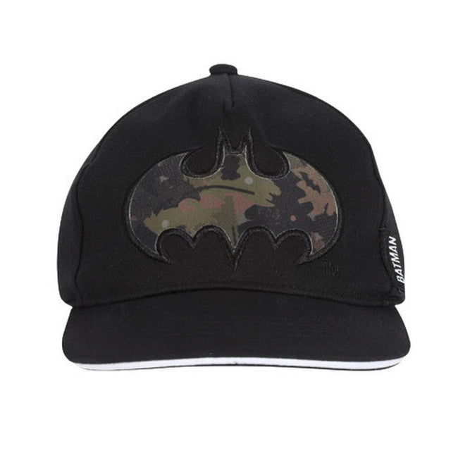 Black - Front - Batman Boys Camo Logo Baseball Cap