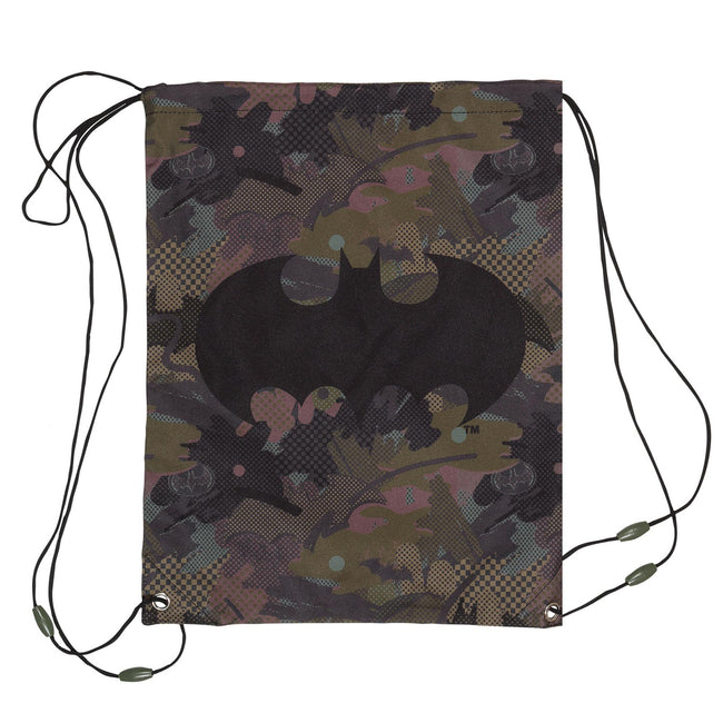 Black - Front - Batman Girls Camo Logo Drawstring Bag