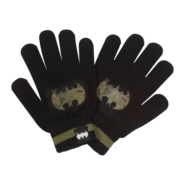 Black-Green - Front - Batman Boys Camo Logo Gloves