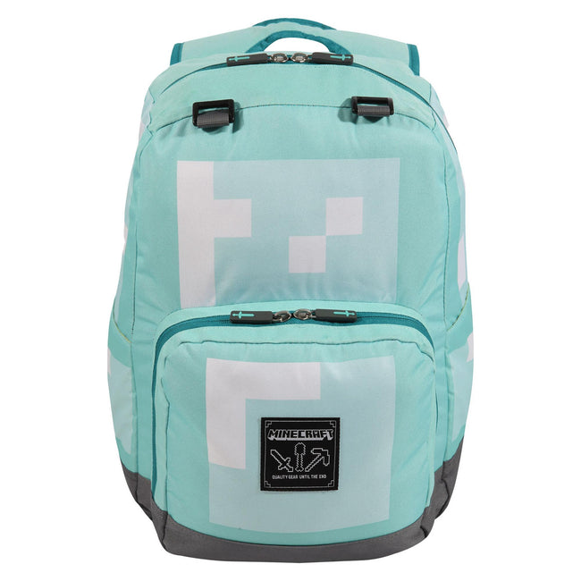 Pale Turquoise-White-Black - Front - Minecraft Girls Diamond Knapsack