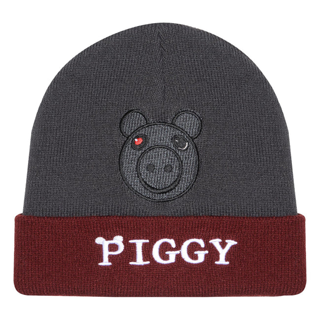 Gray-Maroon-White - Front - Piggy Boys Face Beanie