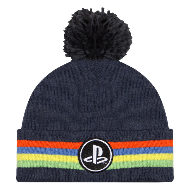 Navy - Front - Playstation Boys Classic Logo Pom Pom Beanie