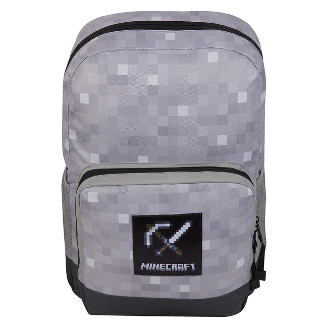 Black-Heather Grey - Front - Minecraft Childrens-Kids Button Knapsack
