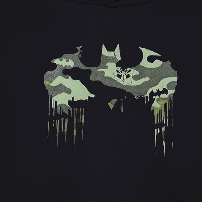 Black-Light Green - Side - DC Comics Boys Camo Logo Batman Pullover Hoodie