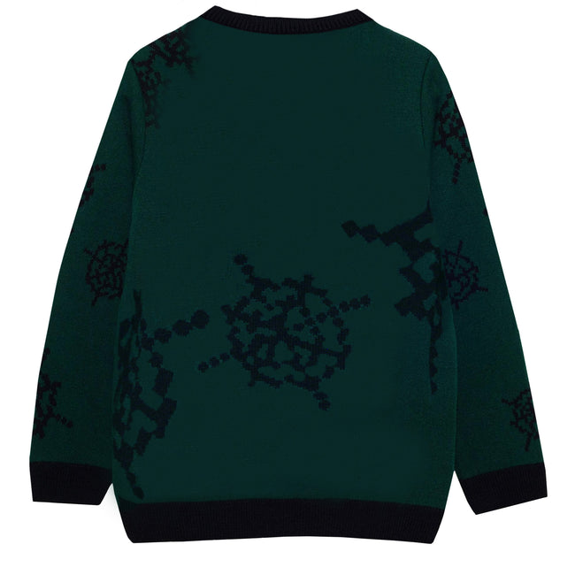 Forest Green-Brown - Back - Minecraft Boys Creeper Pumpkin Knitted Sweater