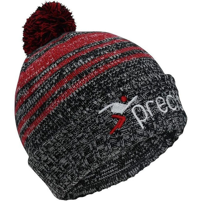 Black-Gray-Red - Front - Precision Pom Pom Beanie