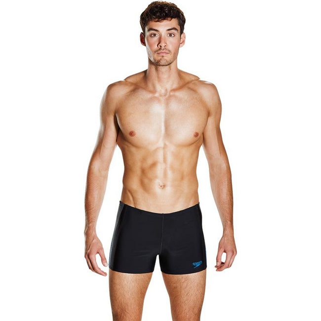 Black-Gray-Blue - Back - Speedo Mens Placement Panel Swim Shorts