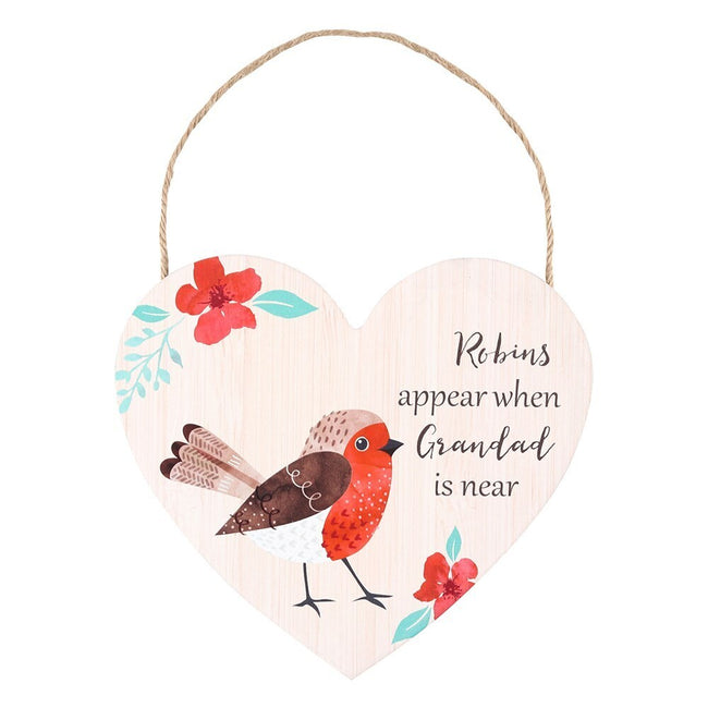Cream-Red-Brown - Front - Something Different Grandad Robin Heart Plaque