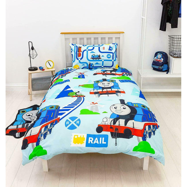 Sky Blue-Blue - Side - Thomas And Friends Train Track Duvet Set