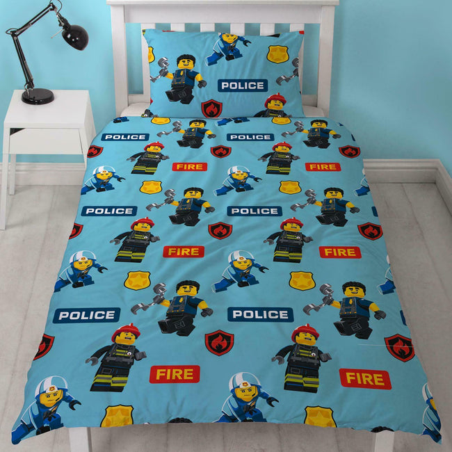Light Blue-Black-Golden Yellow - Side - Lego Don´t Panic City Duvet Set