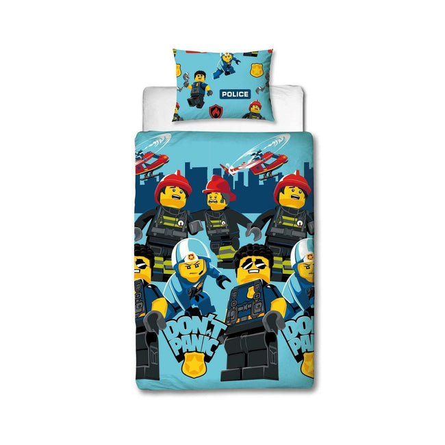 Light Blue-Black-Golden Yellow - Front - Lego Don´t Panic City Duvet Set