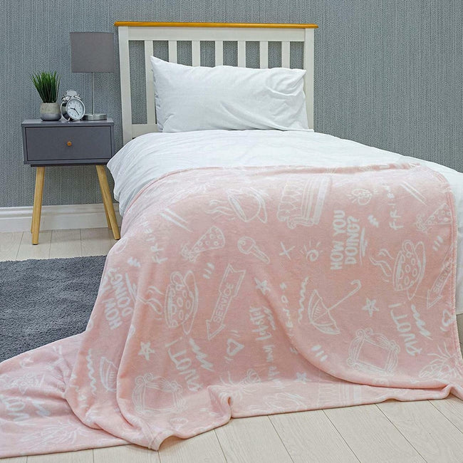 Pink-White - Side - Friends Fleece Coffee Blanket