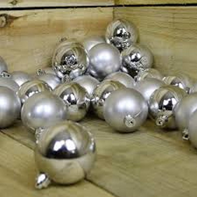 Silver - Back - Kaemingk Shiny-Matt Shatterproof Baubles (Pack of 36)